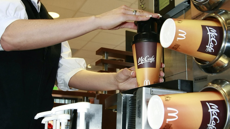 McDonald's employee making coffee drink