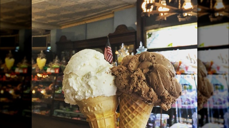 Chocolate Vanilla Ice Cream cones in vintage shop