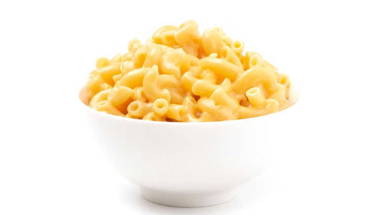 Macaroni and cheese in white bowl