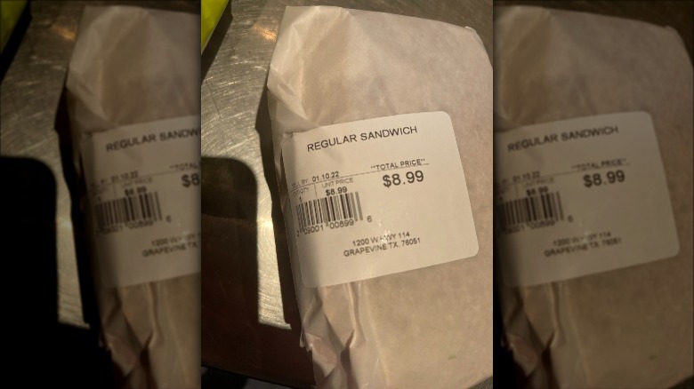 wrapped deli sandwich labeled "regular sandwich"