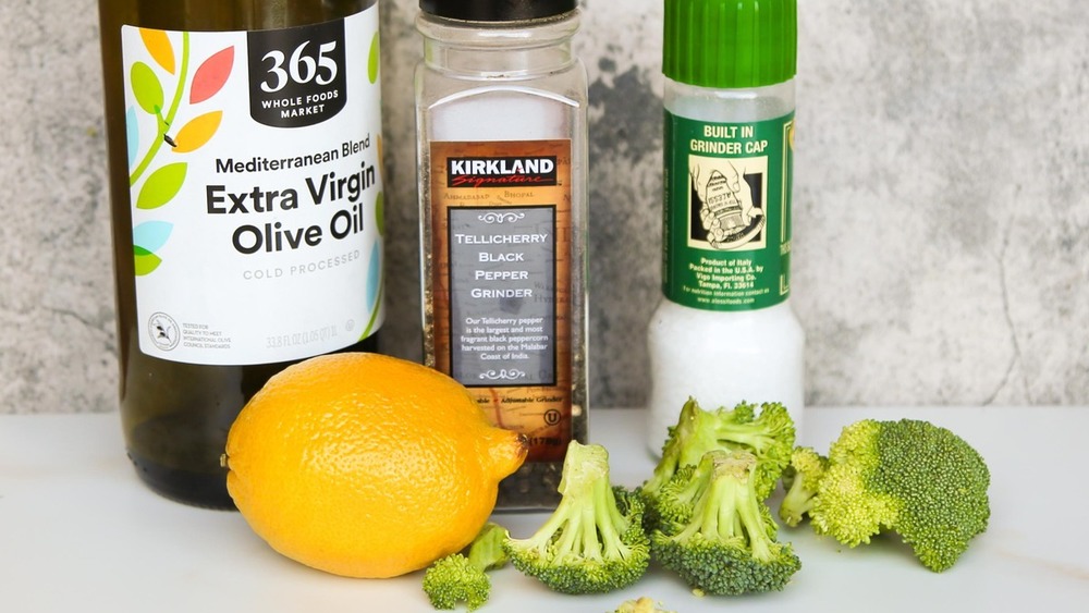 roasted broccoli ingredients placed on counter