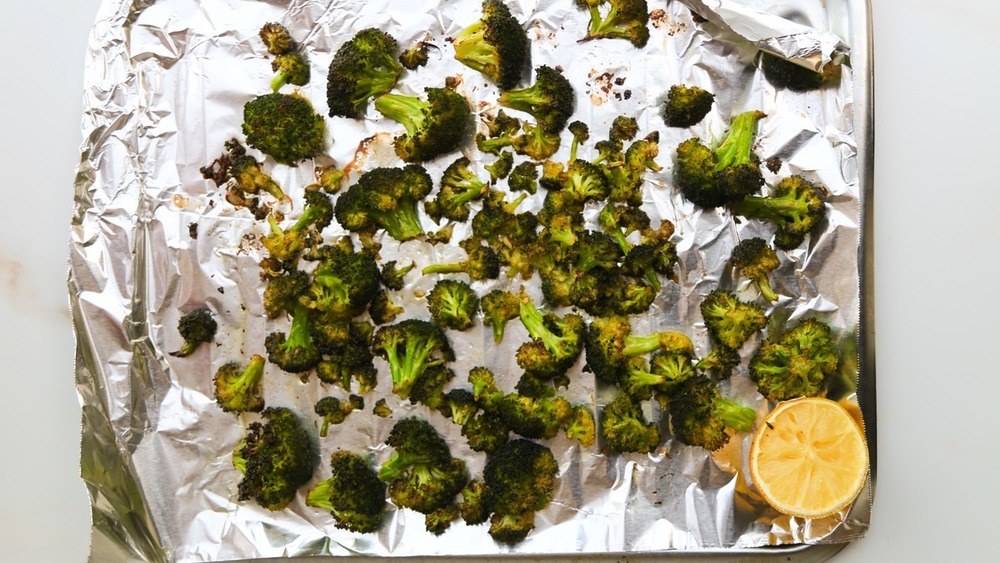 roasted broccoli being cooked