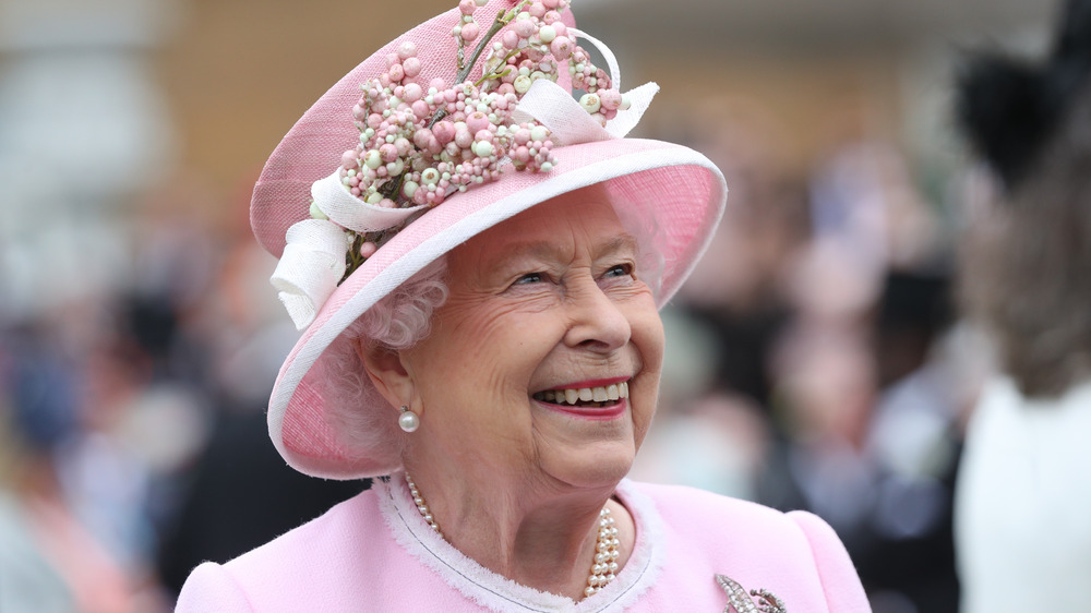 Queen Elizabeth II wearing pearls