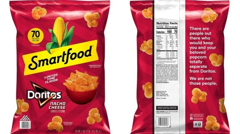 Both sides of a Smart Food Doritos flavor bag