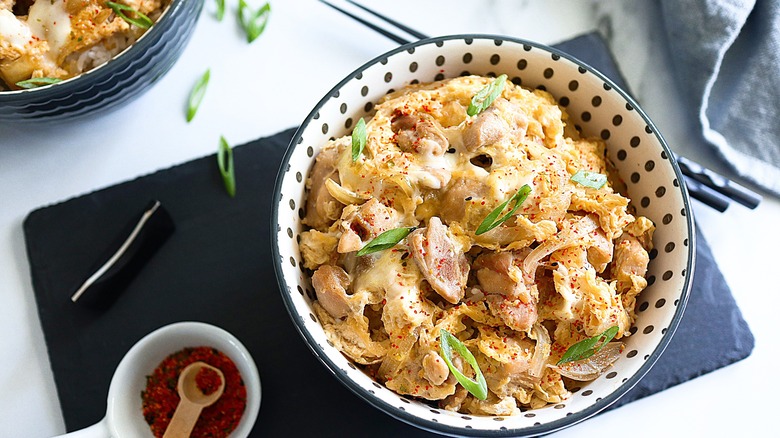 Garnished bowls of Oyakodon