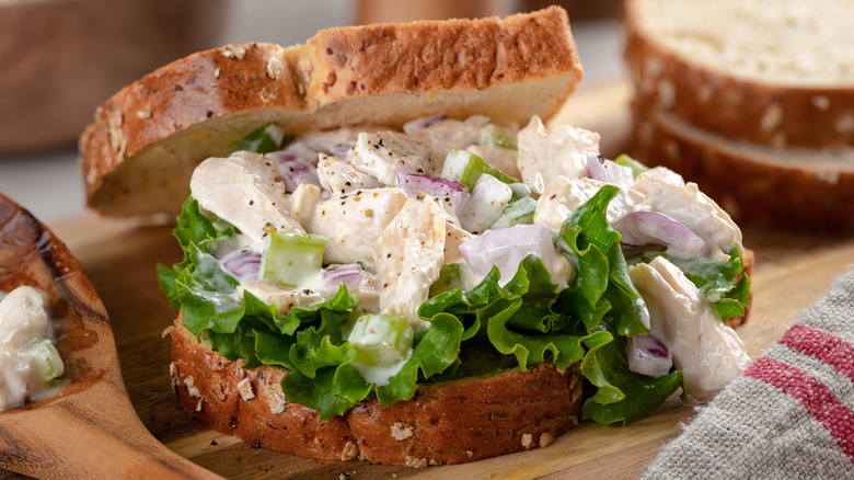 Chicken salad sandwich on wheat bread