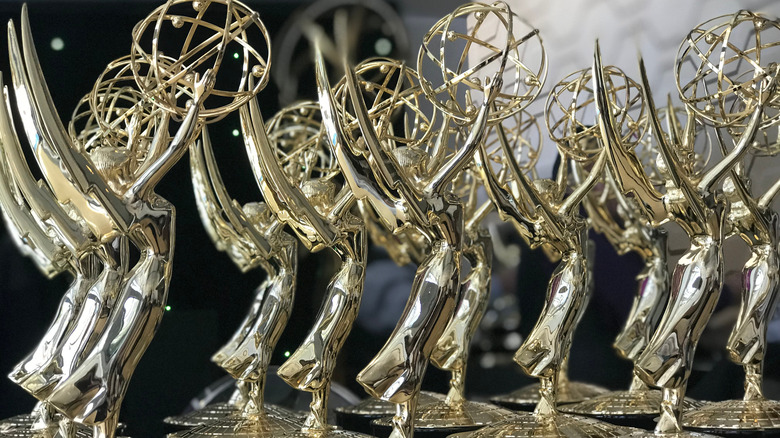 Close up of Emmy awards