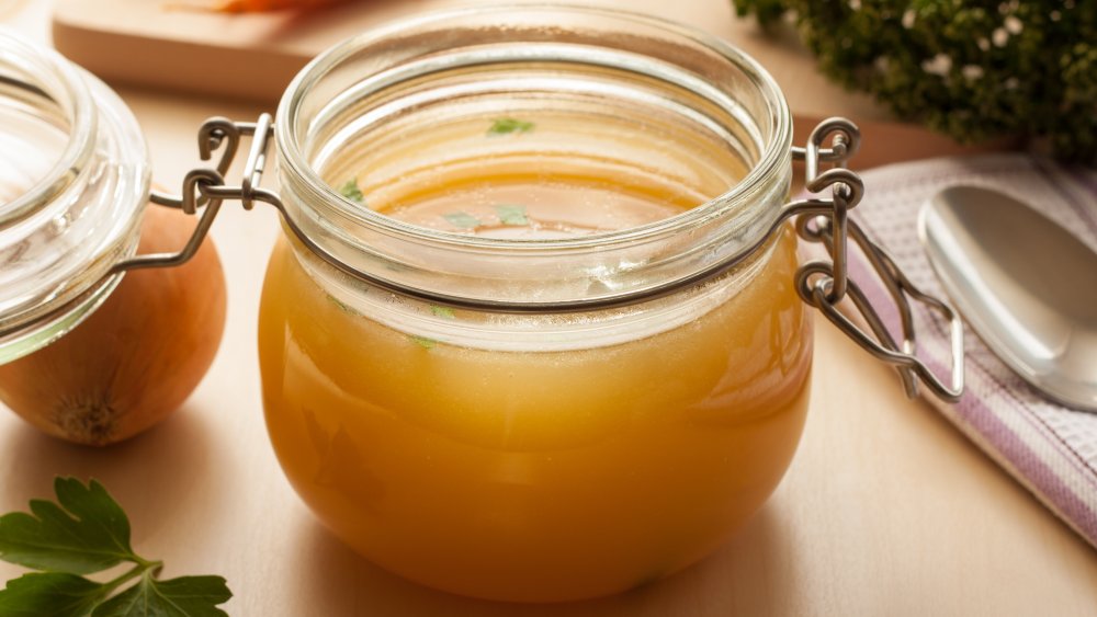 chicken broth in glass jar