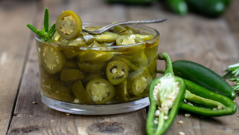 Bowl of pickled jalapeños