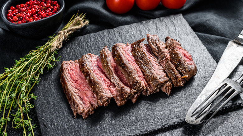 Grilled flank steak with herbs