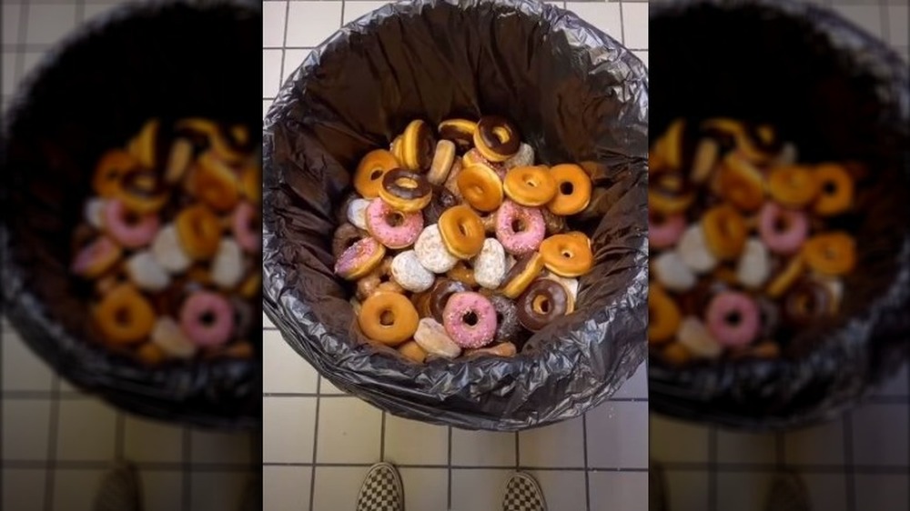 Dunkin' donuts in a trash can