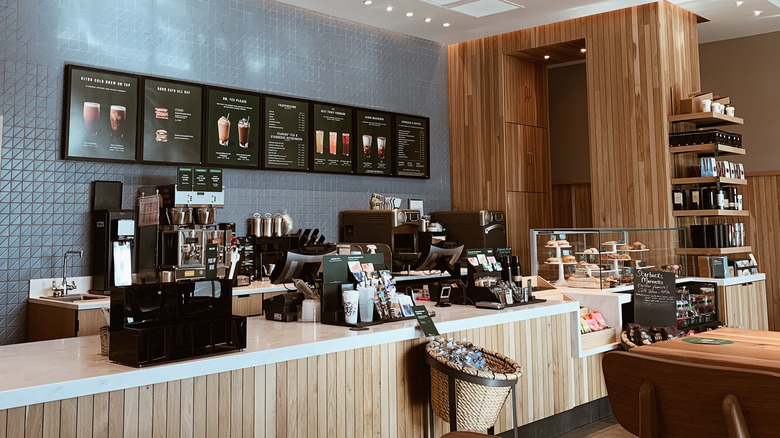 Inside a Starbucks restaurant