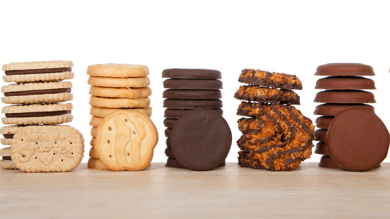 Stacks of Girl Scout cookies