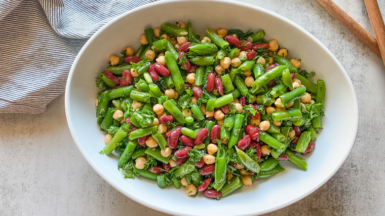 Three bean salad in a serving bowl