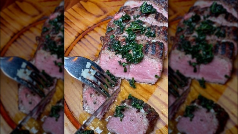 rare-cooked sliced steak 