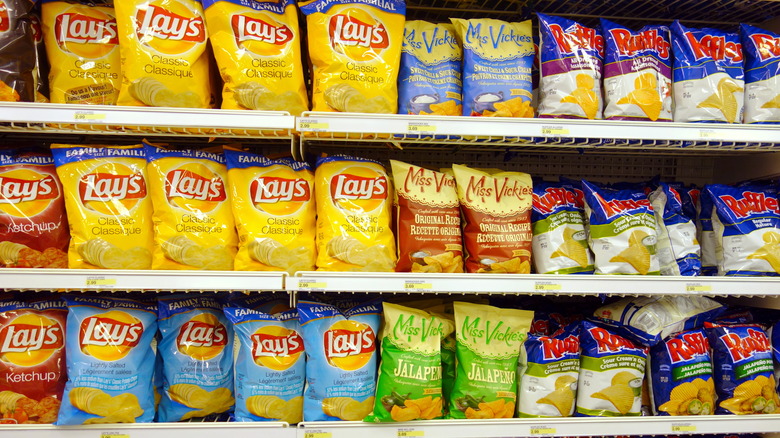 Bags of chips in a grocery store