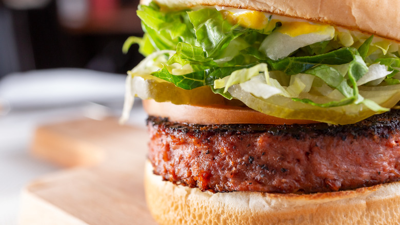Closeup of vegan burger