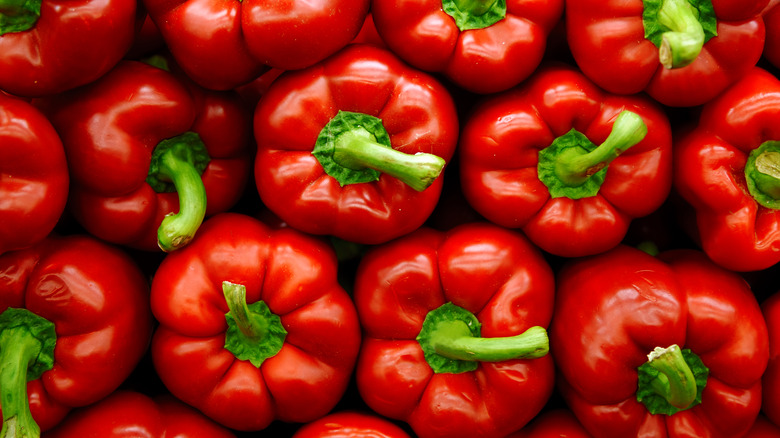 birds eye view of red peppers