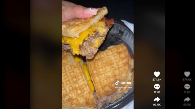 Burger with waffles as the bun