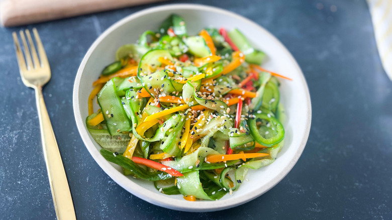 cucumber pepper salad in bowl