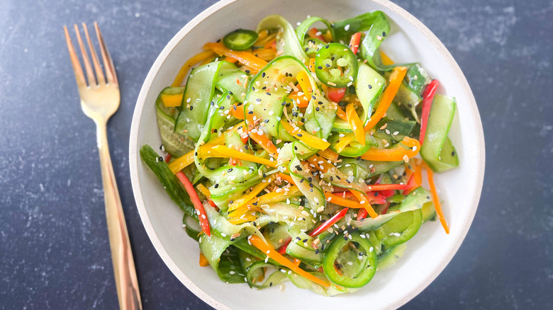 cucumber pepper salad in bowl