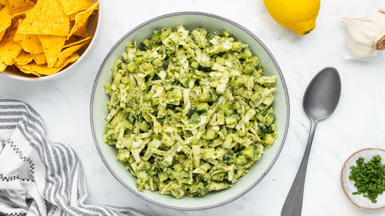 tiktok inspired green goddess salad in bowl