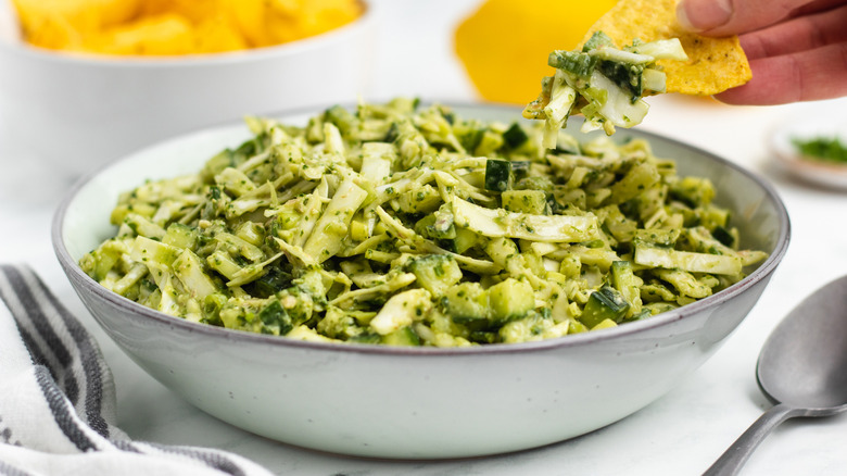 tiktok inspired green goddess salad in bowl