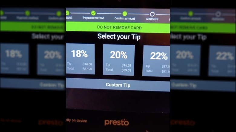 A screenshot displaying several tipping options