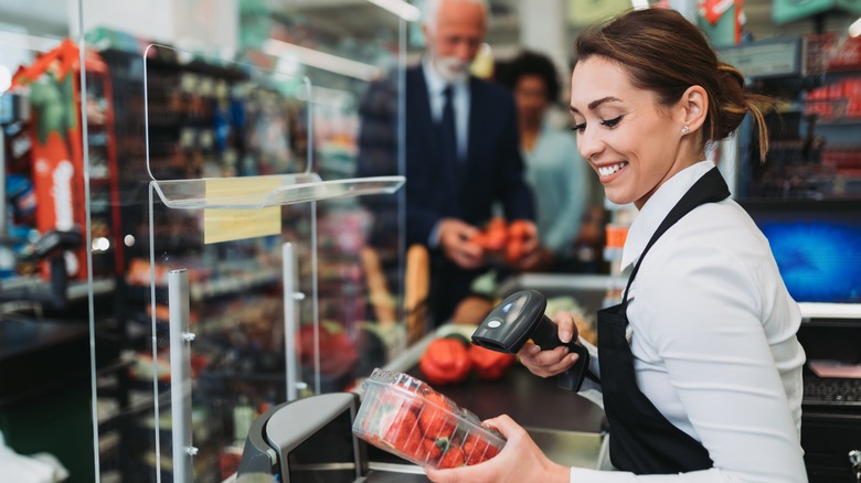 cashier checking out food