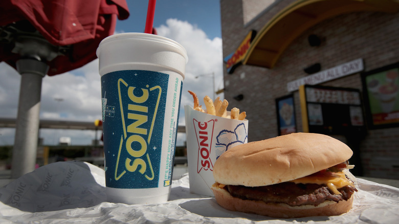 Sonic cup, fries, and burger