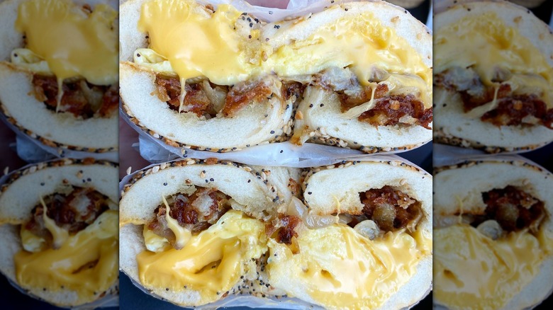 scooped bagel breakfast sandwich