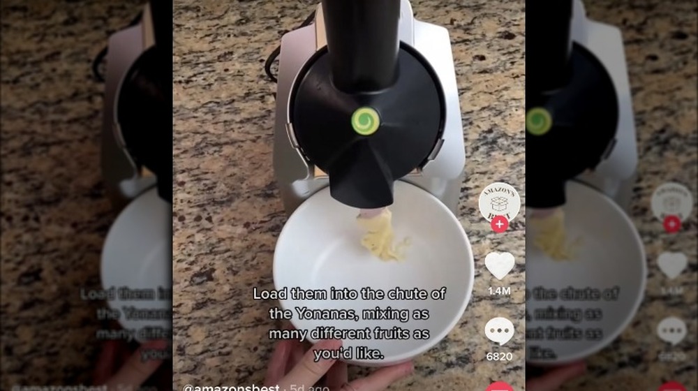 TikTok screenshot of Yonanas making soft-serve