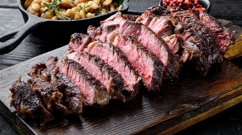 Cut steak on a plate