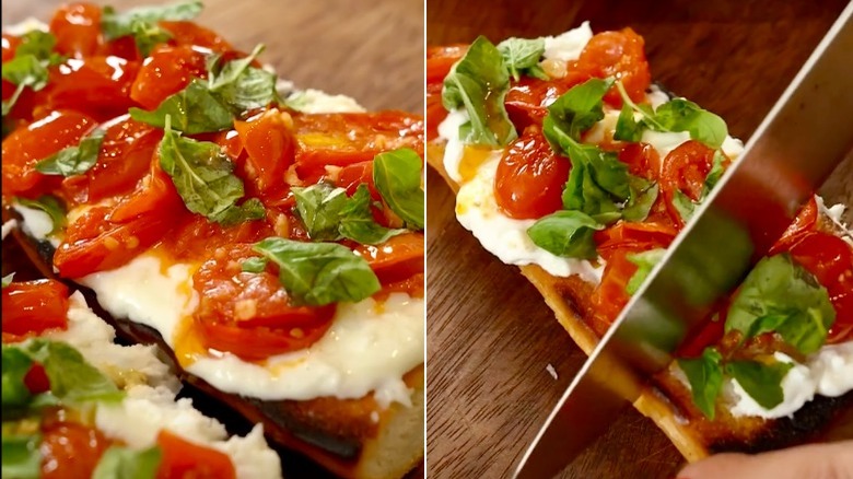 roasted tomato and burrata crostino