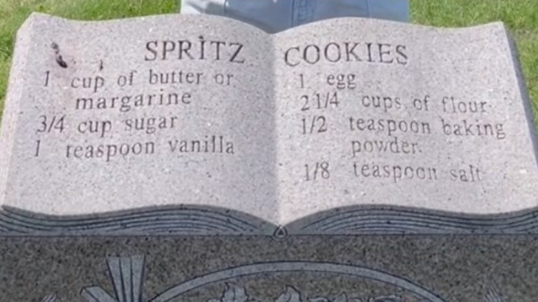 gravestone with a recipe for spritz cookies