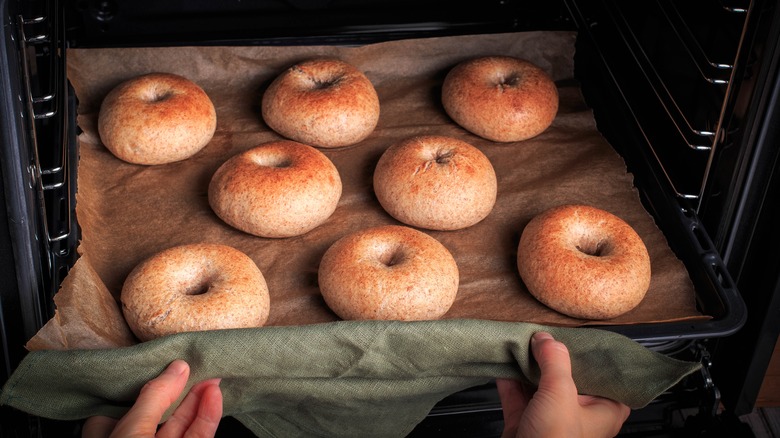 Baking bagels in an oven