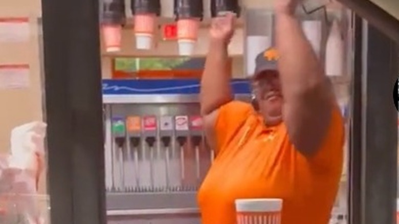 Whataburger employee dancing