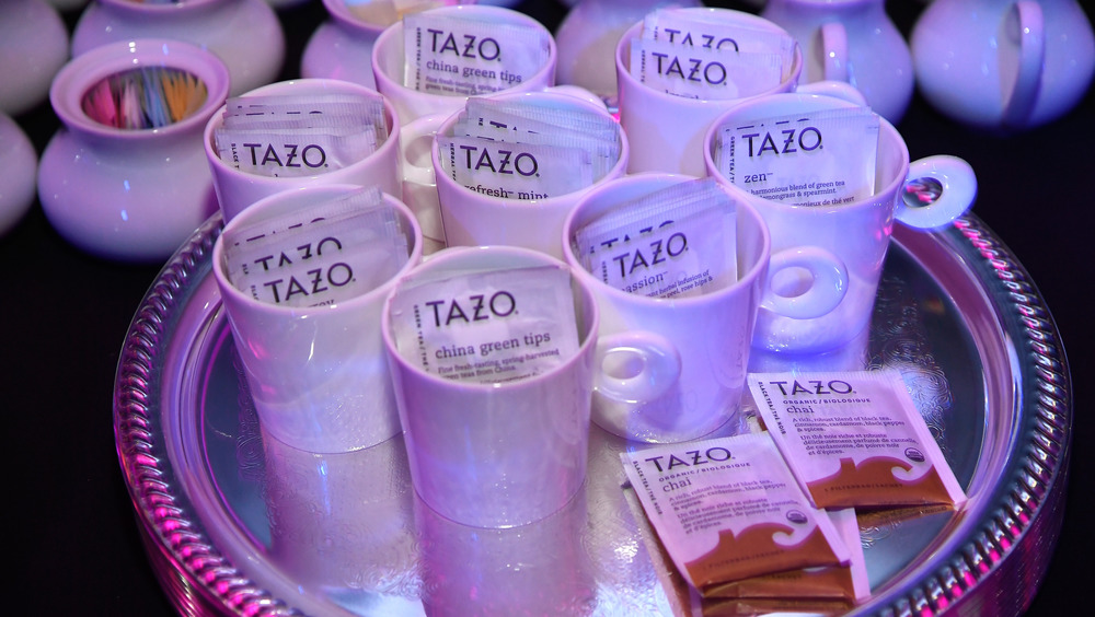 Cups filled with Tazo Tea