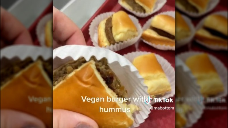 Vegan burger with hummus sample