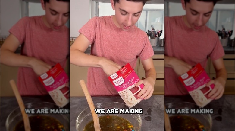 Eitan Bernath making m&m red velvet cake