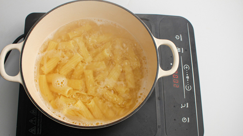 Pasta sitting in boiling water