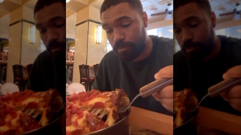 Jordan Howlett trying Chicago-style pizza