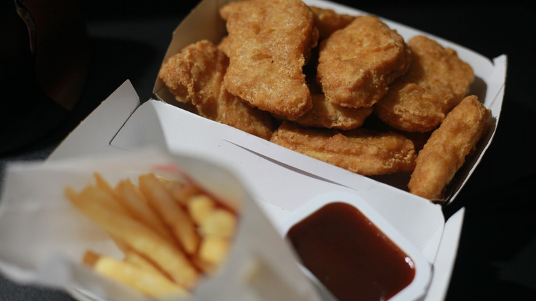 McDonald's chicken McNuggets, fries, sauce