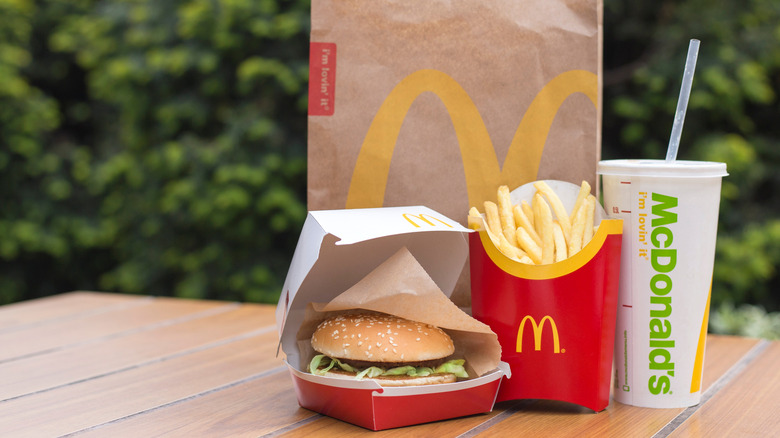 McDonald's Big Mac, fries, and drink on table