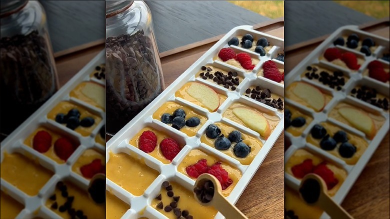 pancake mix in ice tray