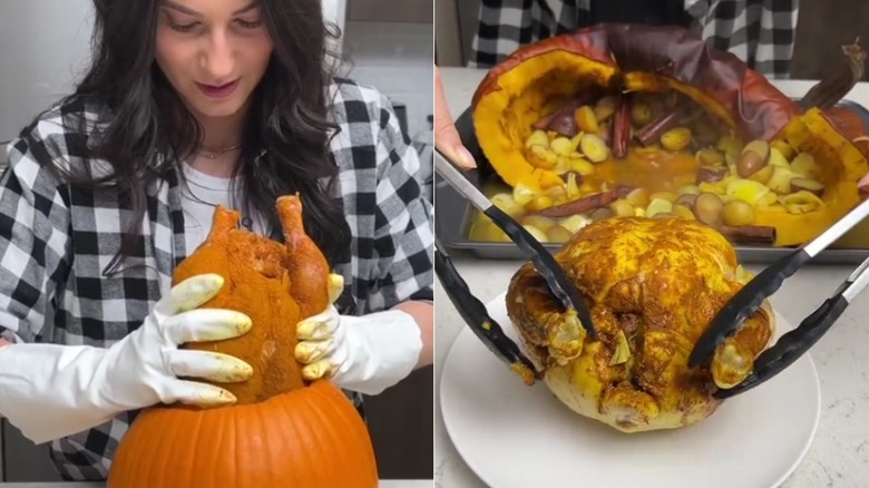 whole chicken cooked in pumpkin