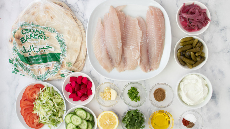 fish pitas produce and seasonings