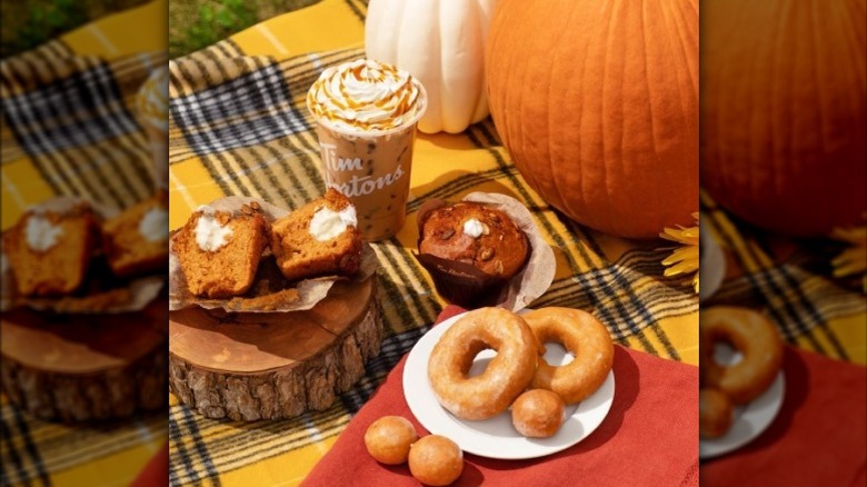 Tim Hortons pumpkin spice latte and foods