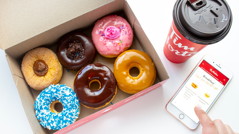 Tim Hortons donuts, coffee, and app