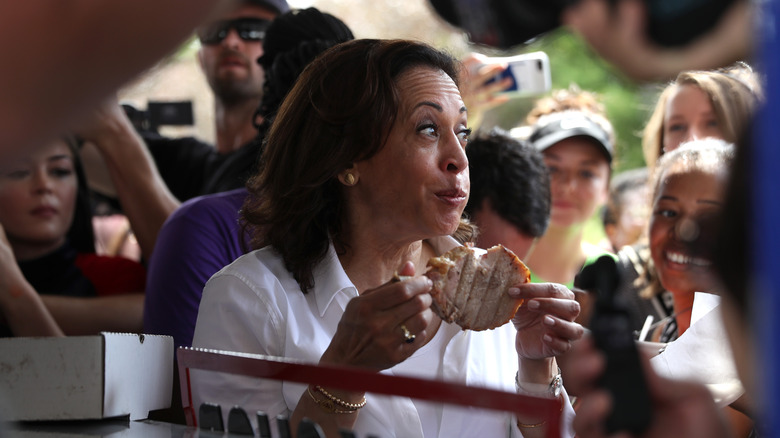 Kamala Harris eats pork chop